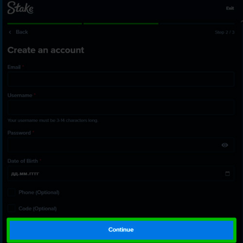 Enter your details on the Stake registration form
