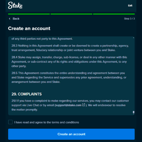 Agree to Stake Terms and Conditions