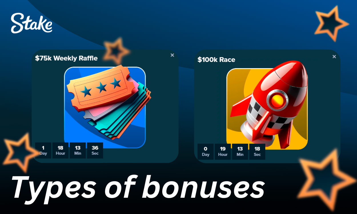 The main types of bonuses at Stake